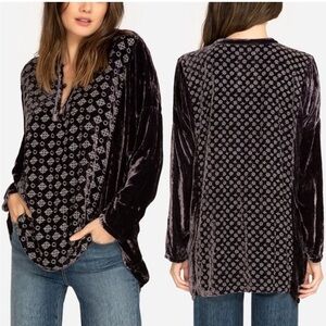 Johnny Was Oversized Velvet Top Tunic Medieval Roses XS Blouse Blush Tan Pink
